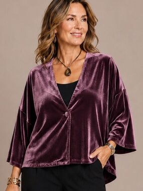 NWT Marla Wynne - Velvet V-Neck Burgundy Wine Topper Jacket - SzS (fit S-L)